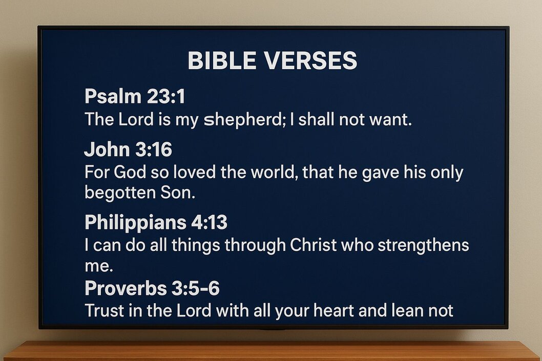 Church projector screen displaying a Bible verse