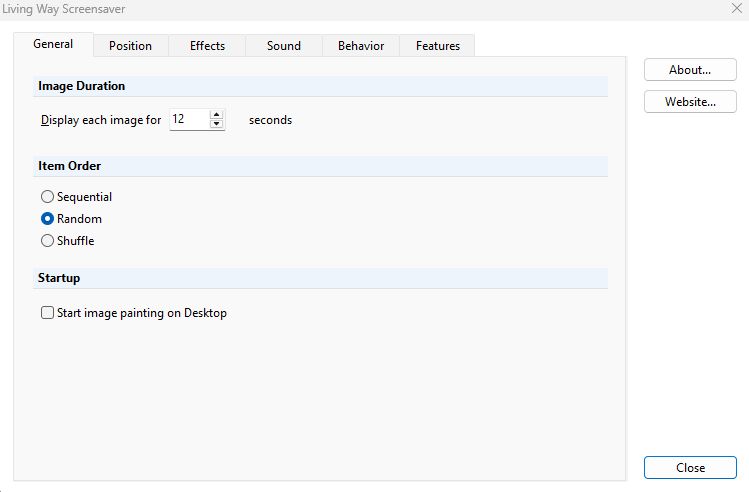 Screensaver settings window with text options